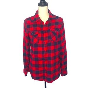 Ci Sono Red and Navy Plaid Long Sleeve Button Down Flannel Size Small